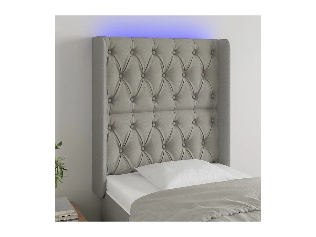 LED-Kopfteil Hellgrau 83x16x118/128 cm Stoff