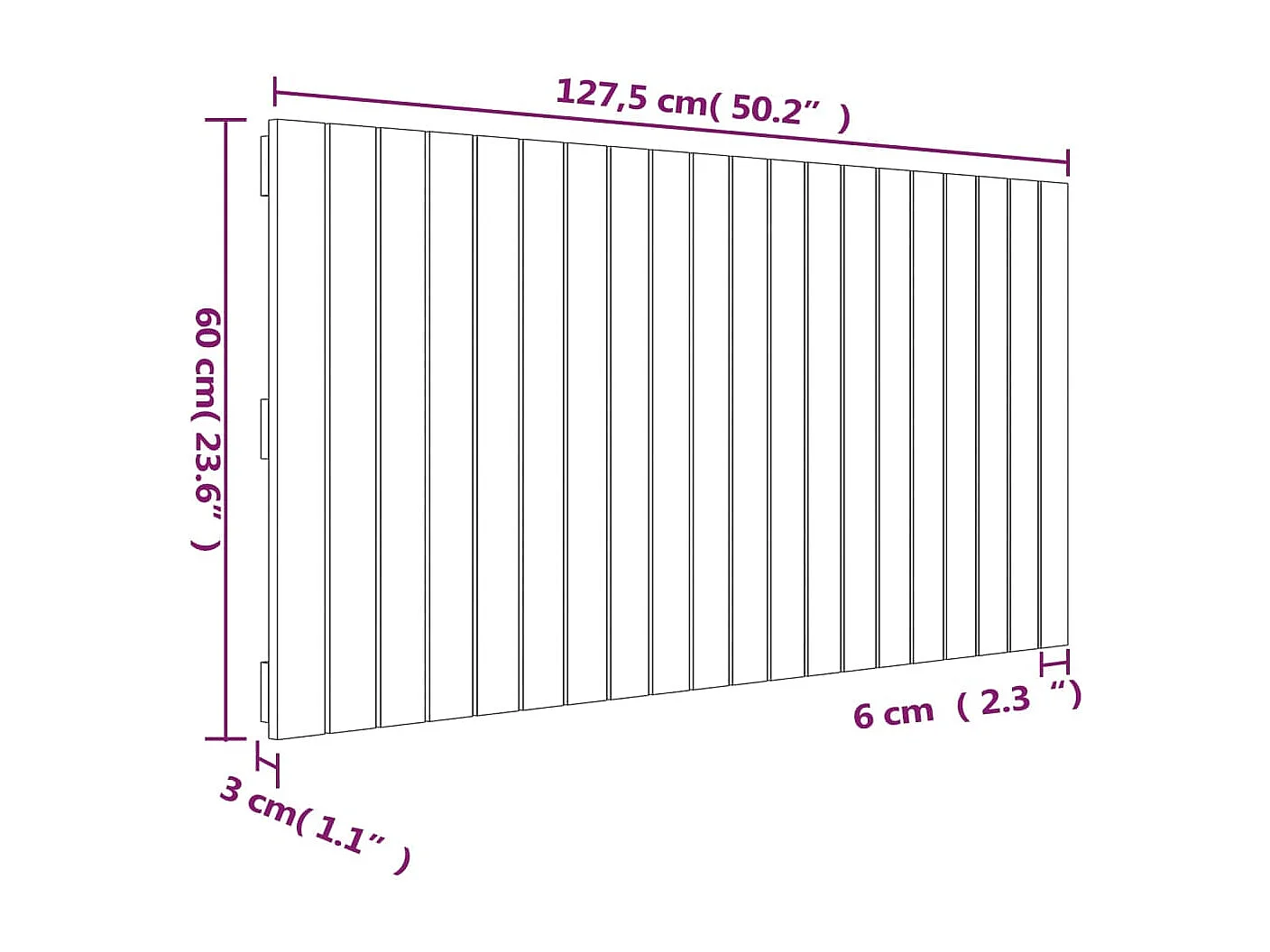 Wandhoofdbord Wit 127,5x3x60 cm Massief grenenhout