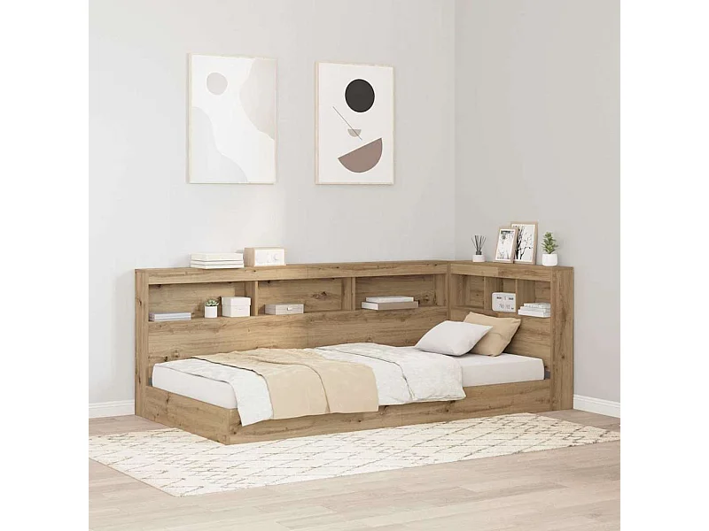 Bettkopfteil mit Stauraum und Ablage, handgefertigte Eiche, 90 cm