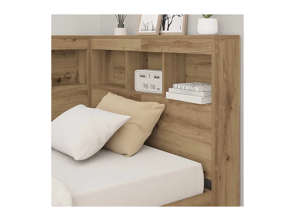 Bettkopfteil mit Stauraum und Ablage, handgefertigte Eiche, 90 cm