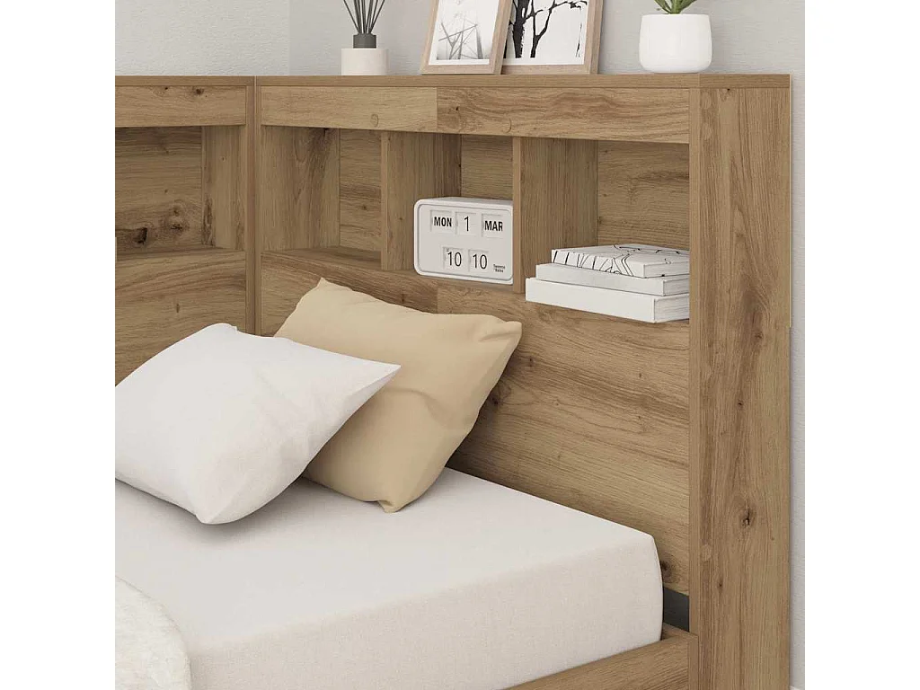 Testiera contenitore con ripiano, rovere artigianale, 90 cm