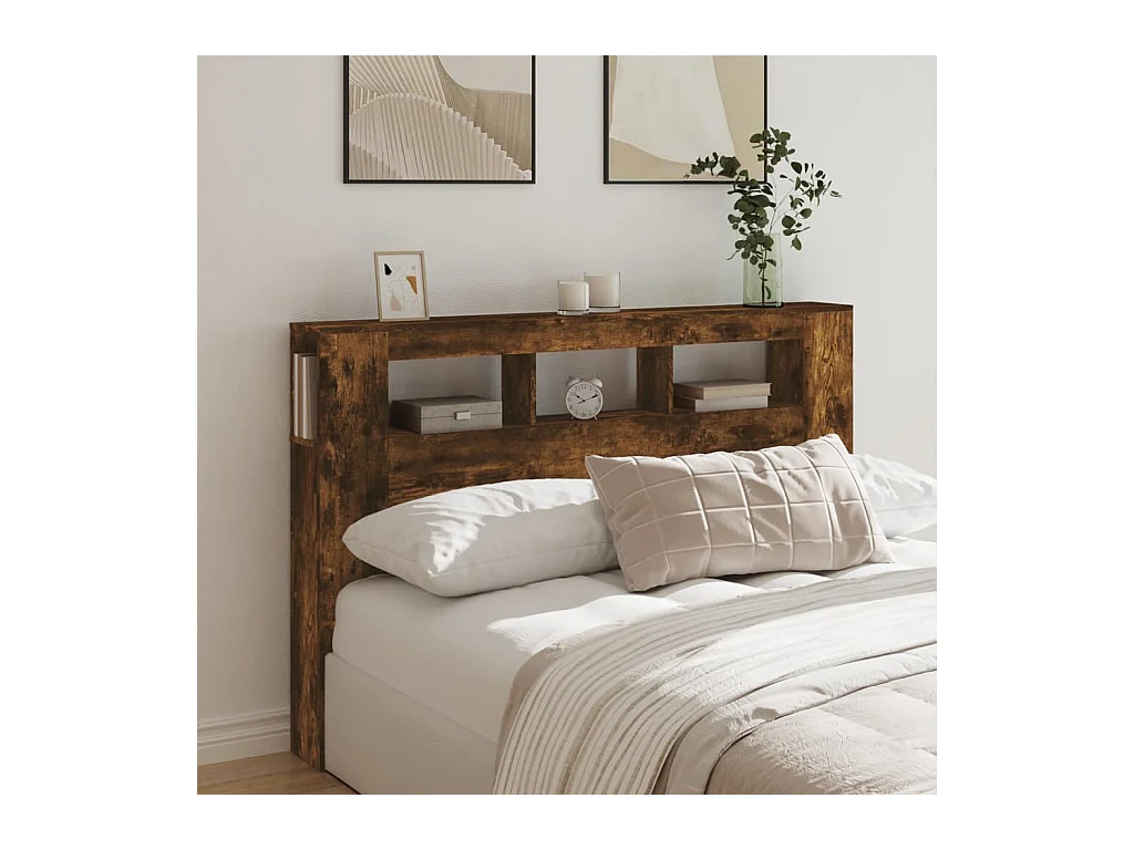 Tête de lit à LED chêne fumé 160x18,5x103,5cm bois d'ingénierie