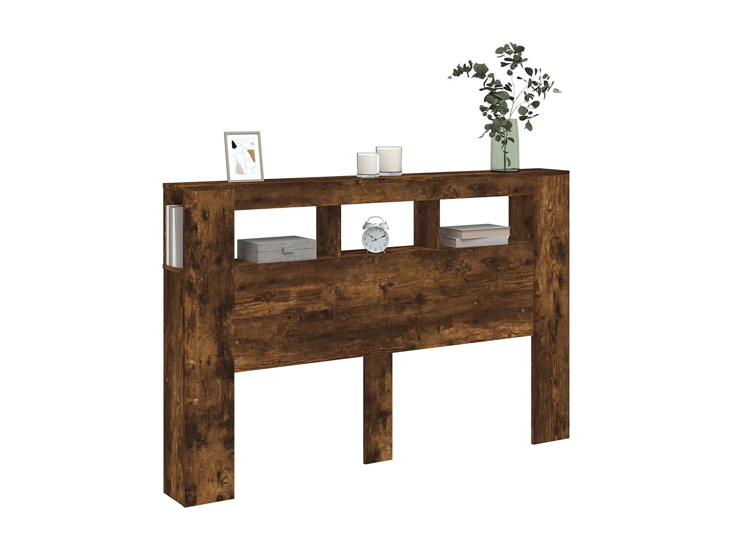 Tête de lit à LED chêne fumé 160x18,5x103,5cm bois d'ingénierie