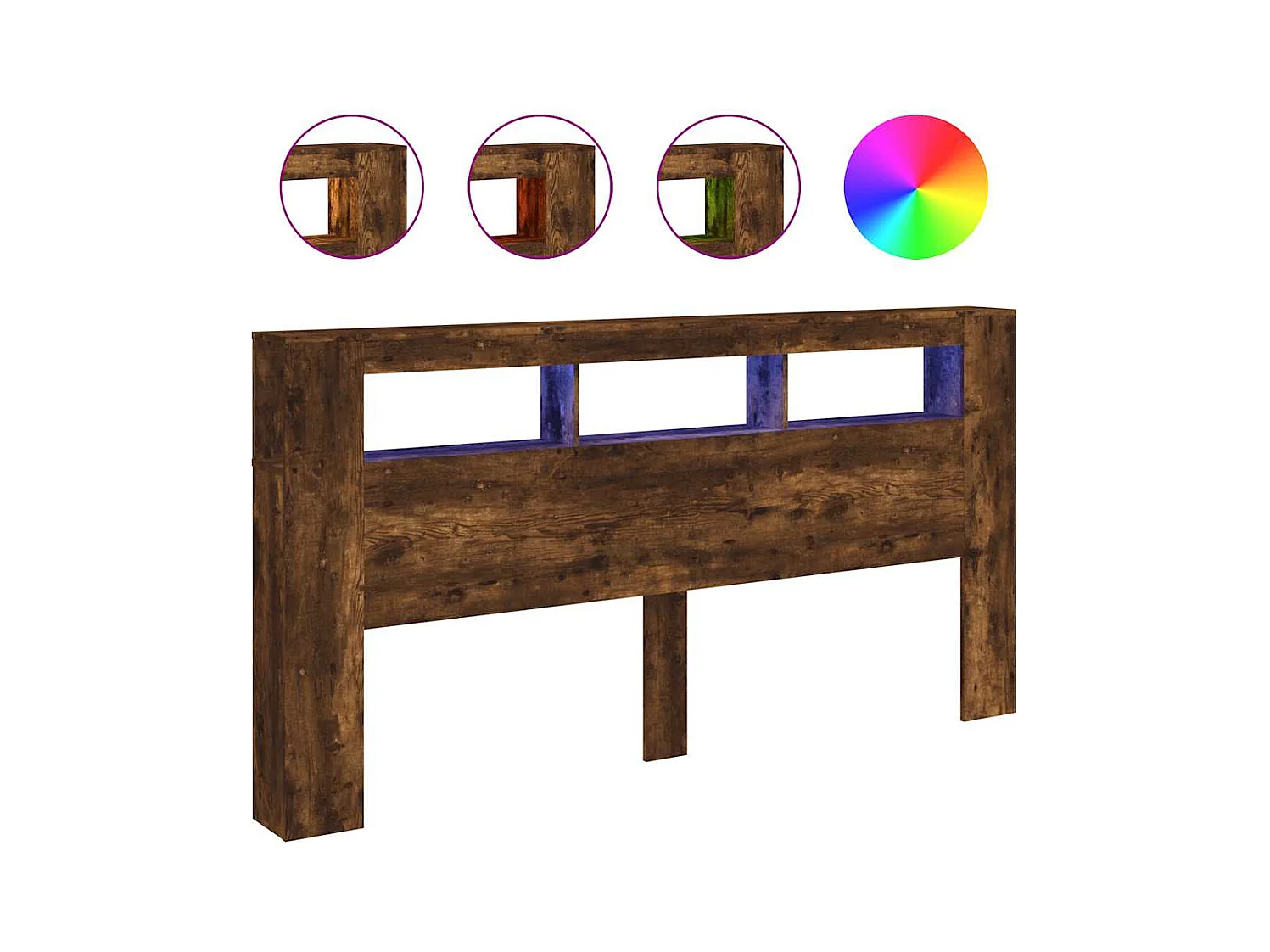 Gerookt eiken LED hoofdbord 200x18,5x103,5cm bewerkt hout