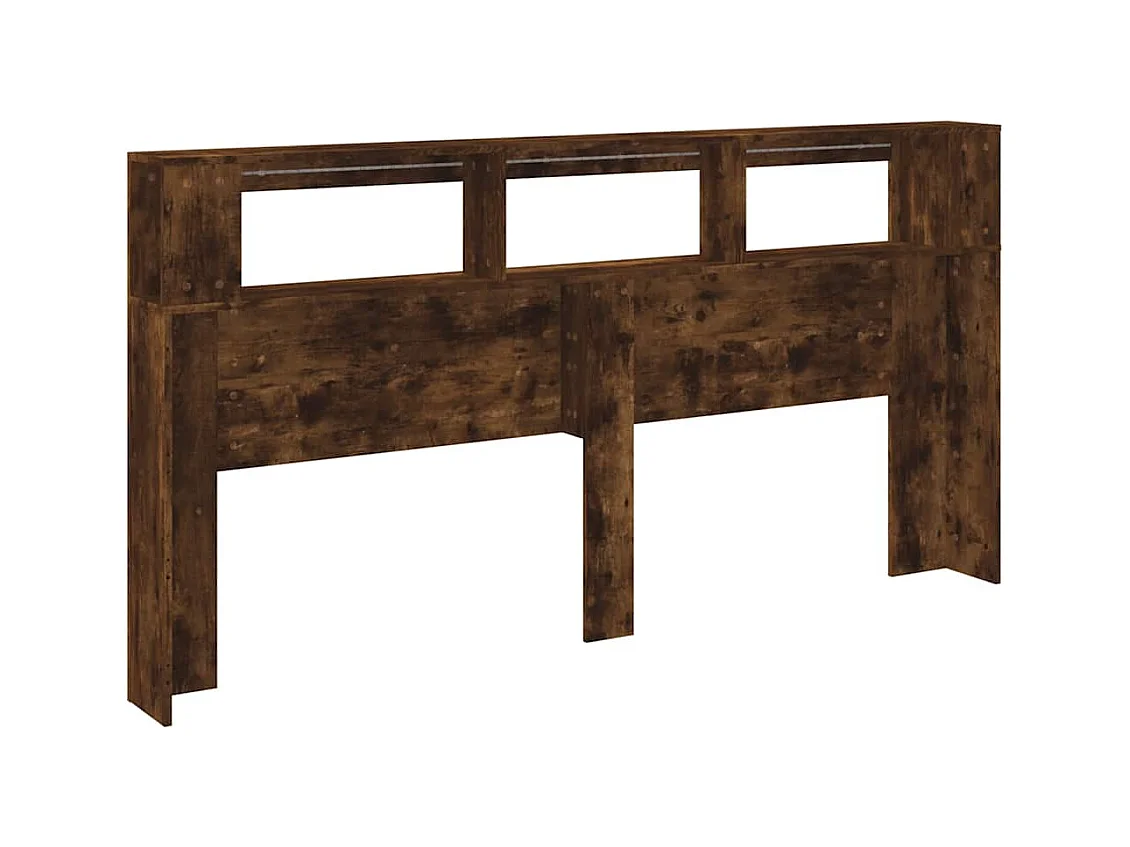 Gerookt eiken LED hoofdbord 200x18,5x103,5cm bewerkt hout