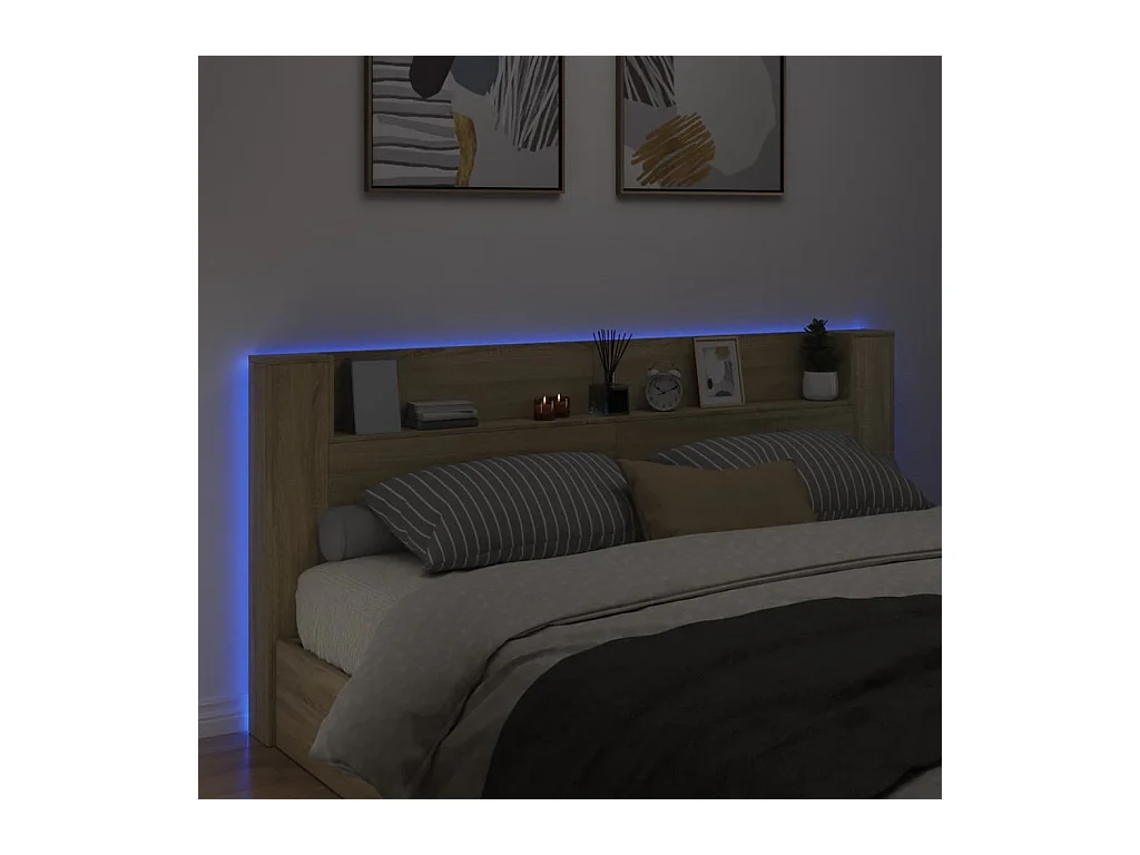 Hoofdbordkast met LED Sonoma eiken 220x16,5x103,5 cm