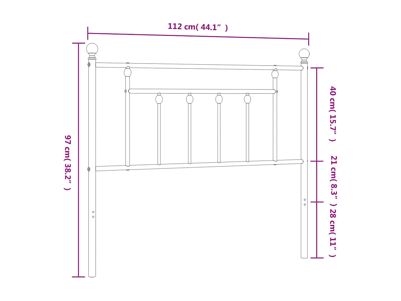 Wit metalen hoofdbord 100 cm