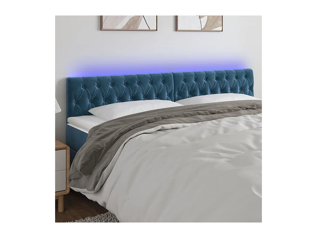 LED Hoofdbord Donkerblauw 200x7x78/88 cm Fluweel