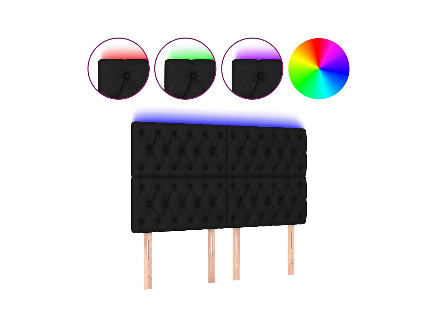 Cabecero LED Negro 160x7x118/128 cm Tela