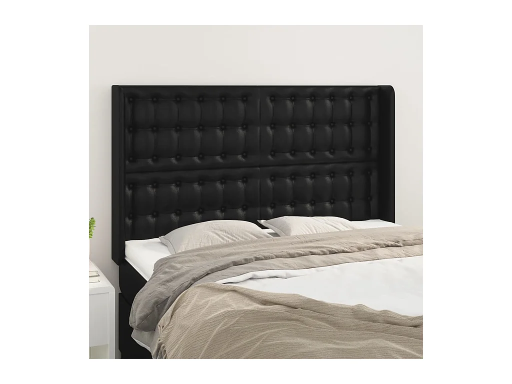 Hoofdbord met vleugels Zwart 147x16x118/128 cm Kunstleer