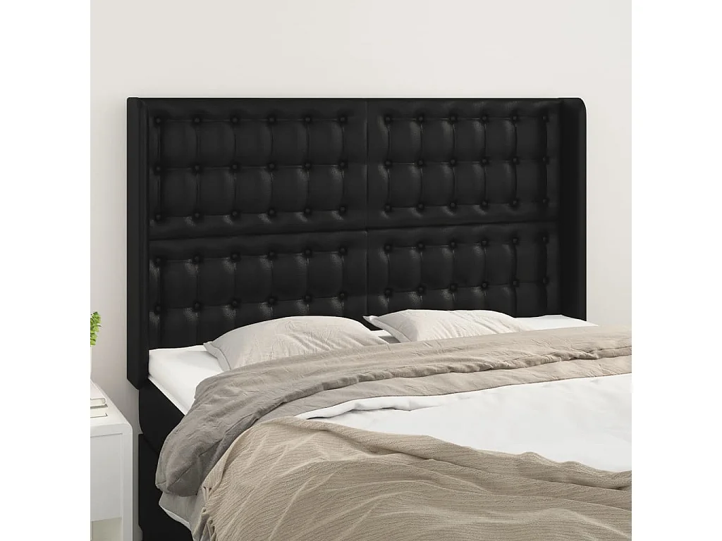 Kopfteil mit Flügeln Schwarz 147x16x118/128 cm Kunstleder