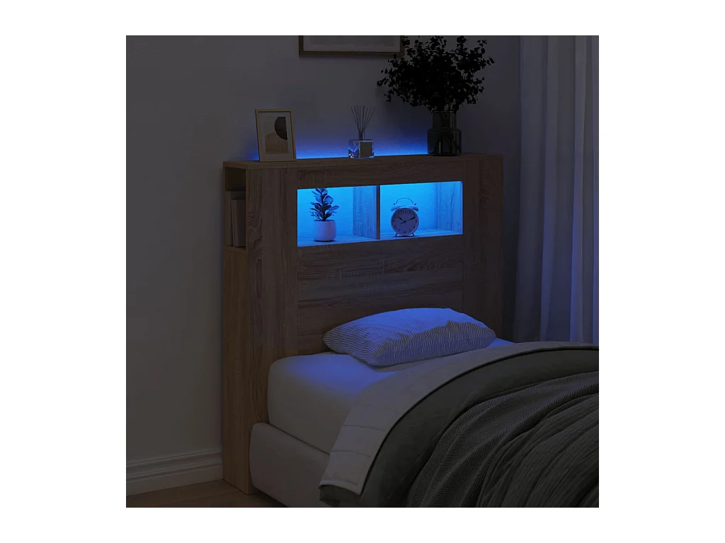 Tête de lit à LED chêne sonoma 100x18,5x103,5cm bois ingénierie