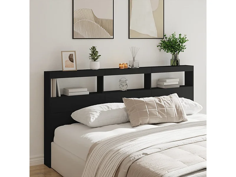 Cabecero de armario con LED negro 200x17x102 cm