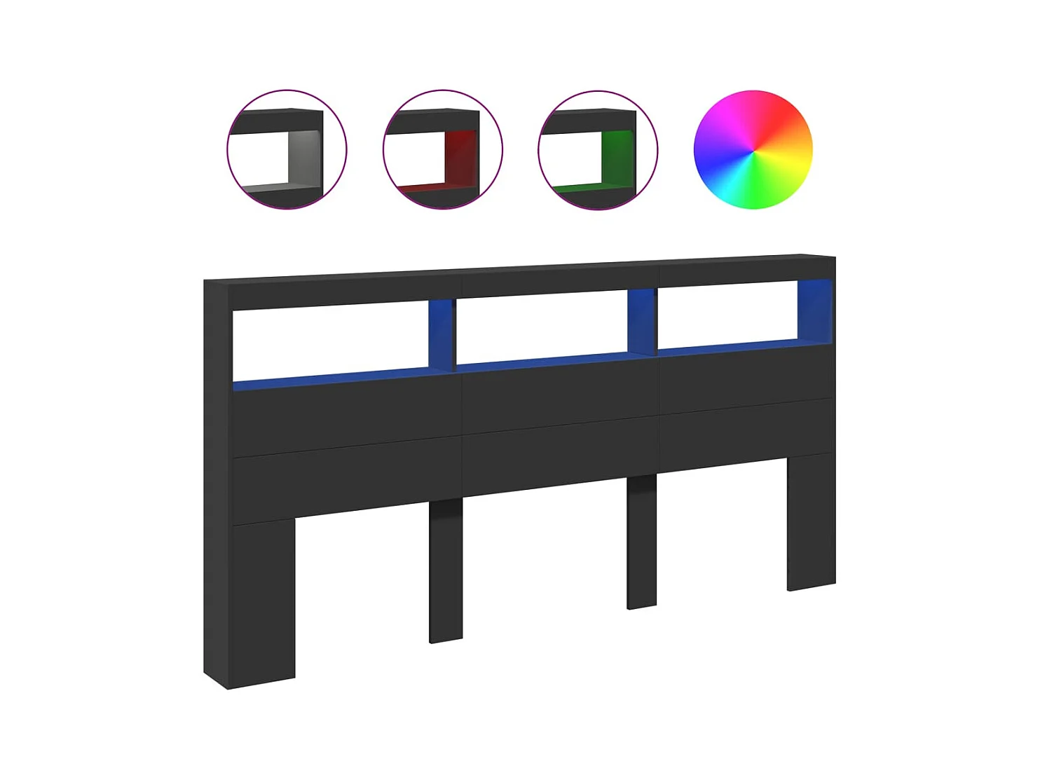 Cabecero de armario con LED negro 200x17x102 cm