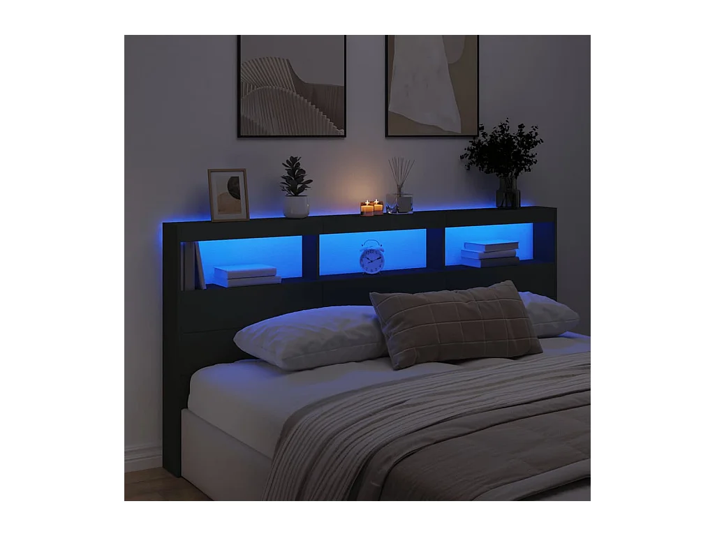 Cabecero de armario con LED negro 200x17x102 cm