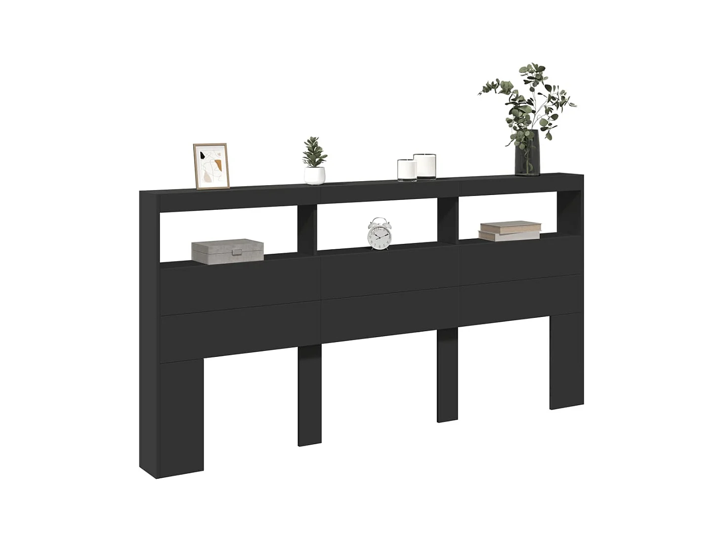 Cabecero de armario con LED negro 200x17x102 cm