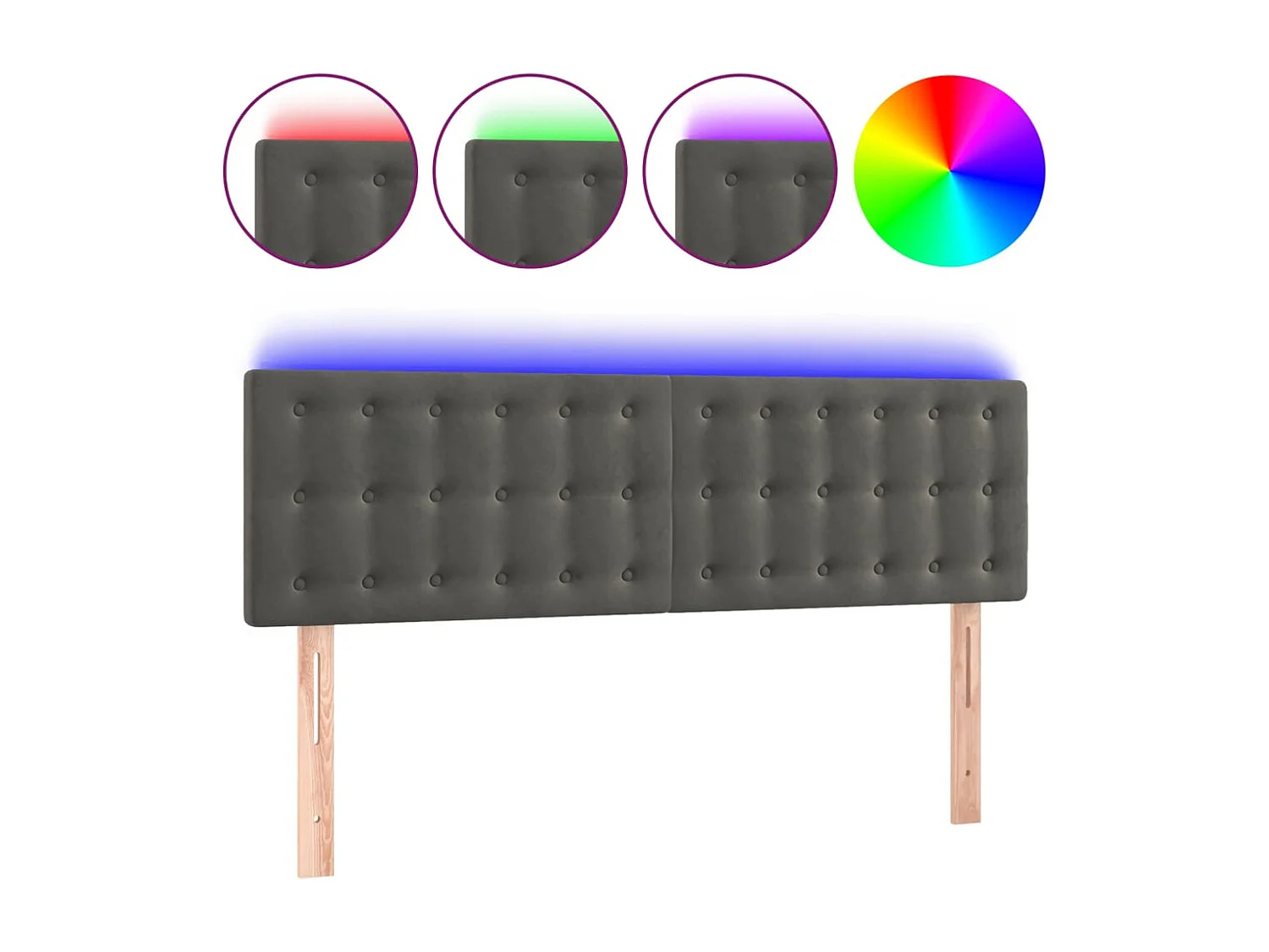 Cabecero LED Gris Oscuro 144x5x78/88 cm Terciopelo