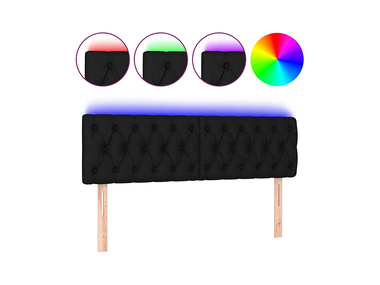 LED-Kopfteil Schwarz 160x7x78/88 cm Stoff