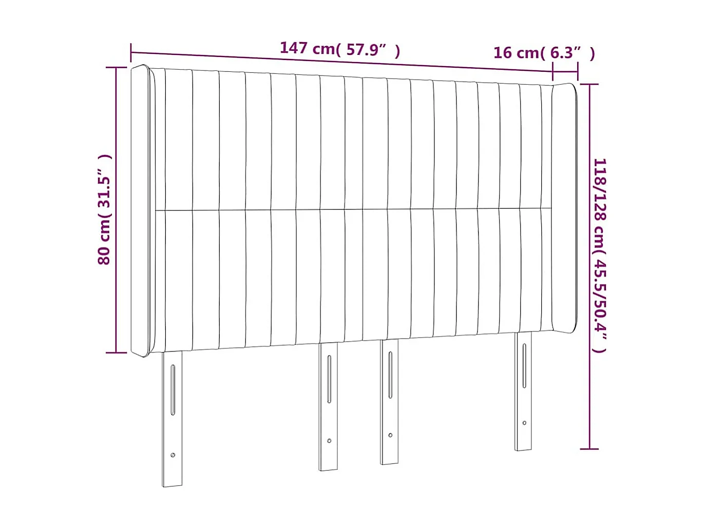 Hoofdbord met vleugels Zwart 147x16x118/128 cm Stof