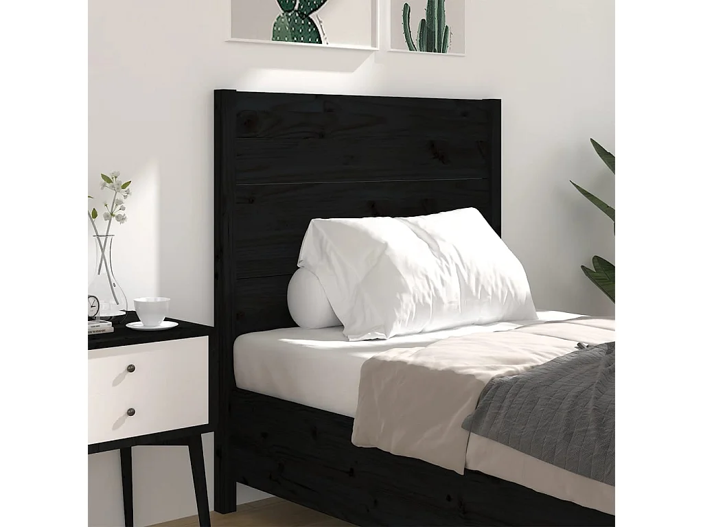 Tête de lit Noir 96x4x100 cm Bois massif de pin