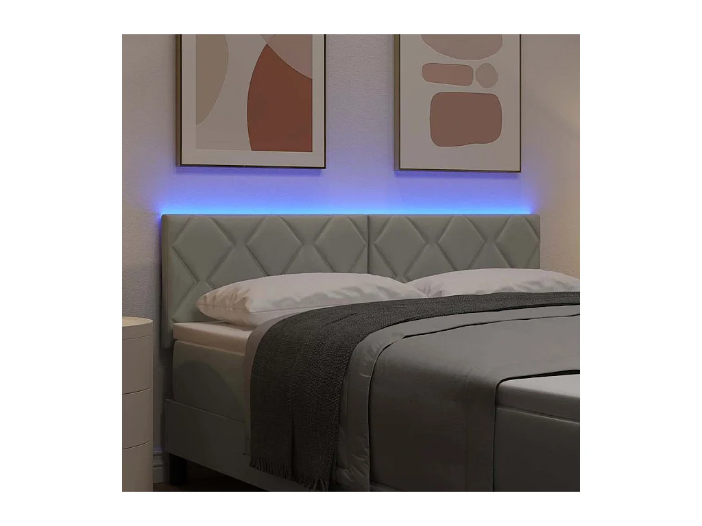 Geometrisch LED-hoofdbord lichtgrijs 144 cm fluweel