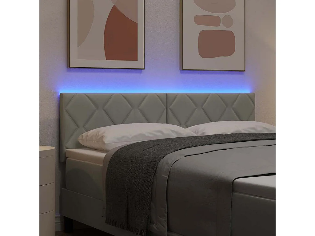 Testiera geometrica LED grigio chiaro 144 cm velluto