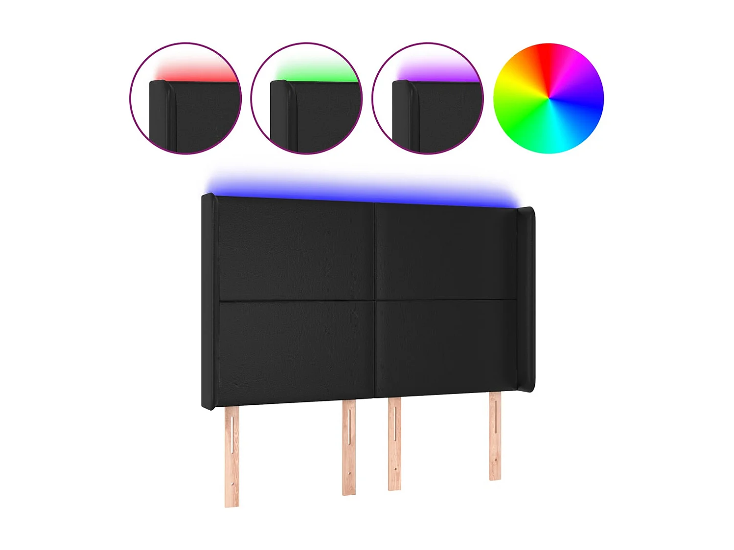 LED Hoofdbord Zwart 147x16x118/128 cm Kunstleer