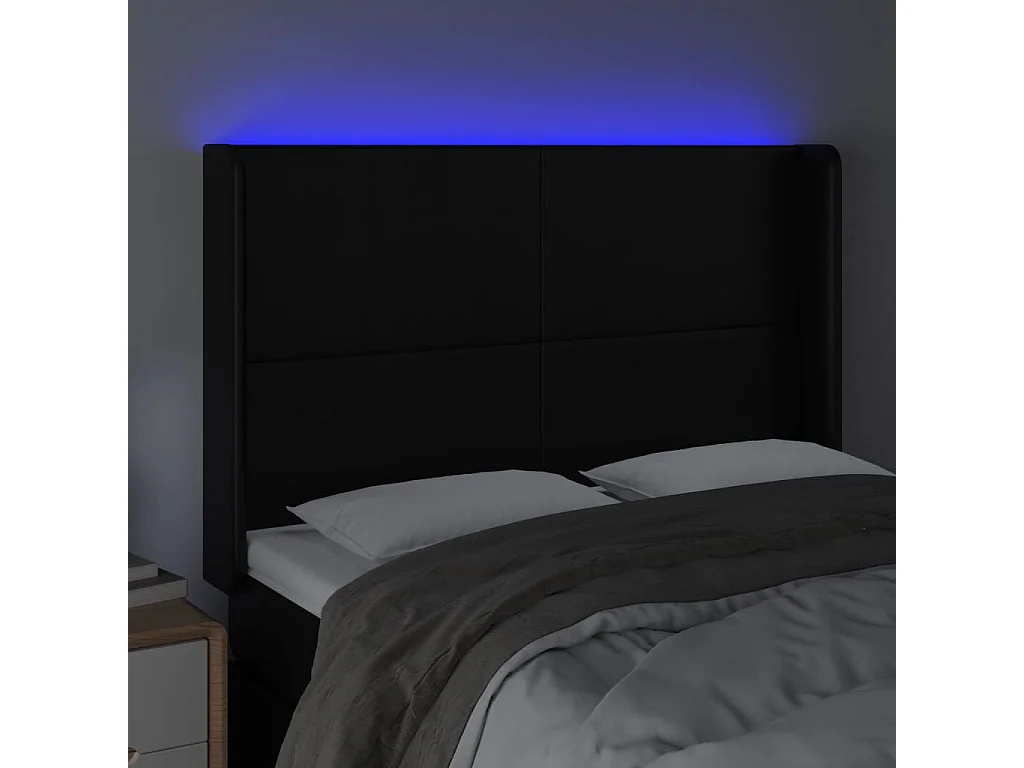 LED Hoofdbord Zwart 147x16x118/128 cm Kunstleer