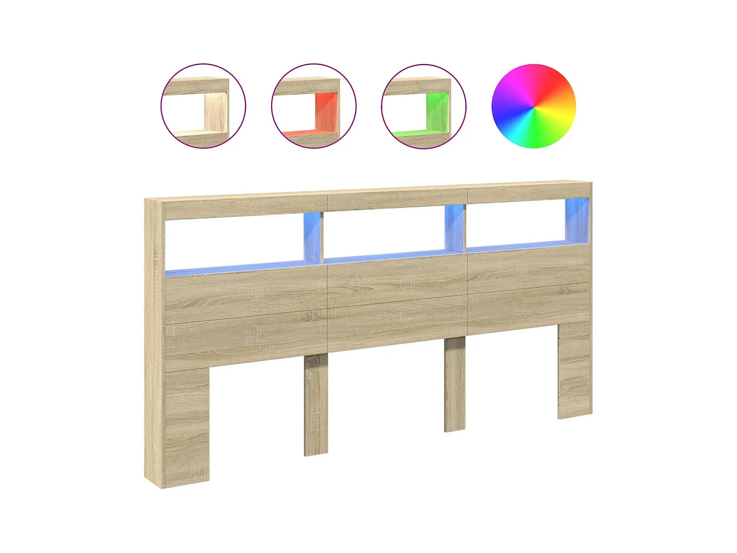 Cabecero de armario con LED roble Sonoma 200x17x102 cm