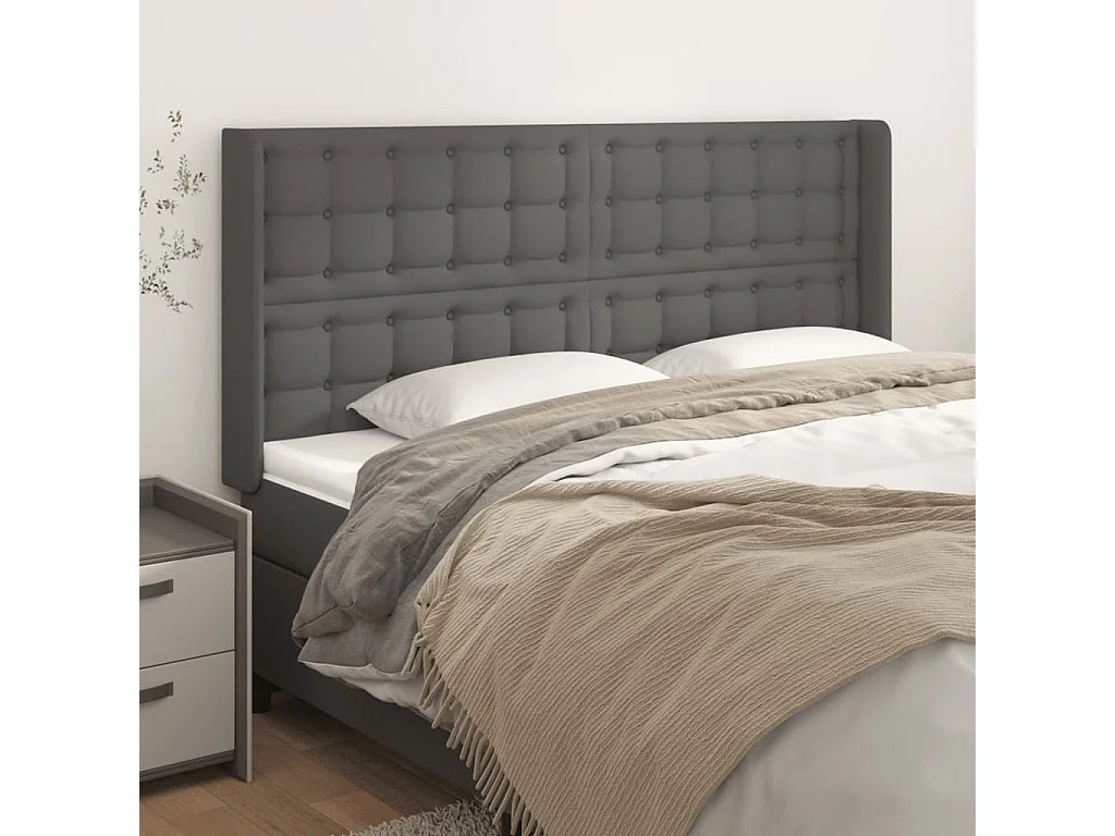 Testiera con ali Grigio 163x16x118/128 cm Ecopelle