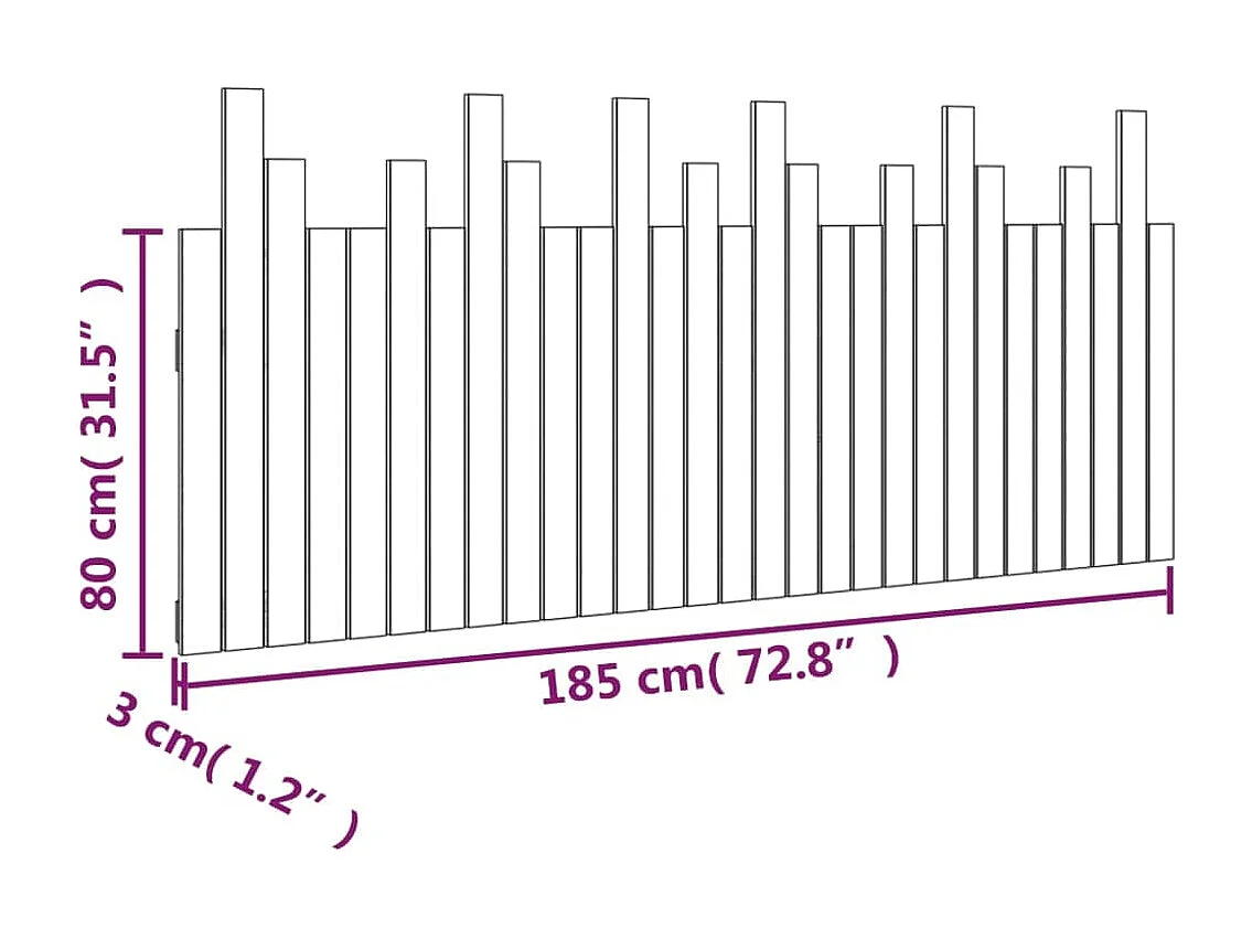 Cabecero de pared 185x3x80 cm Madera maciza de pino