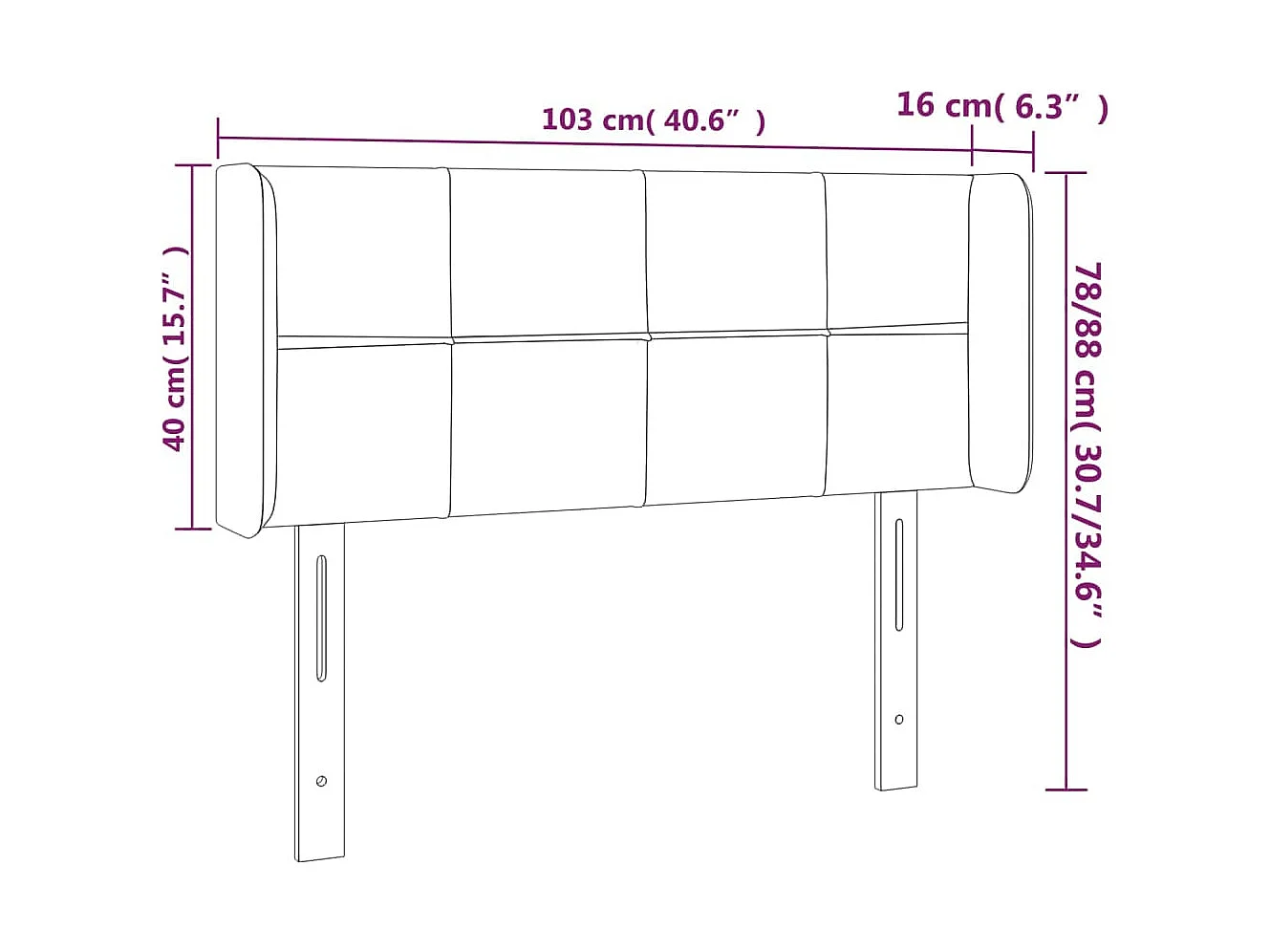 Tête de lit à LED Gris foncé 103x16x78/88 cm Tissu