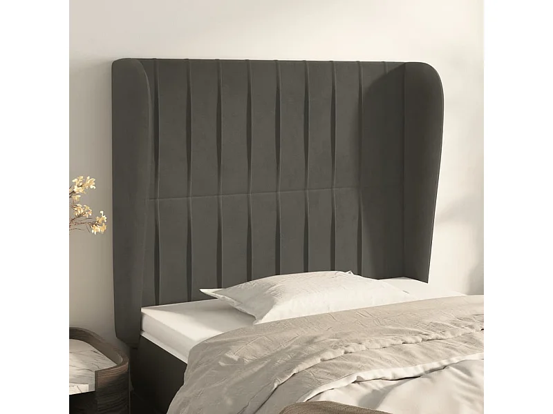 Tête de lit avec oreilles Gris foncé 93x23x118/128 cm Velours