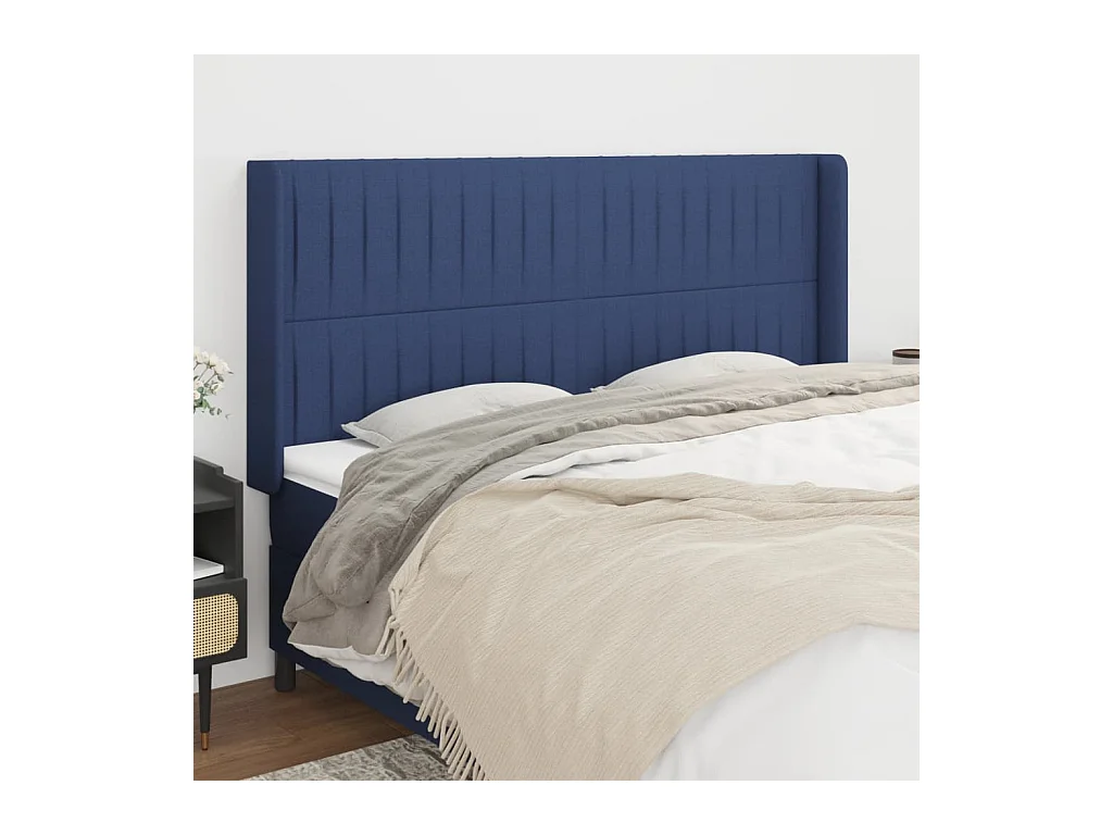 Hoofdbord met vleugels Blauw 183x16x118/128 cm Stof