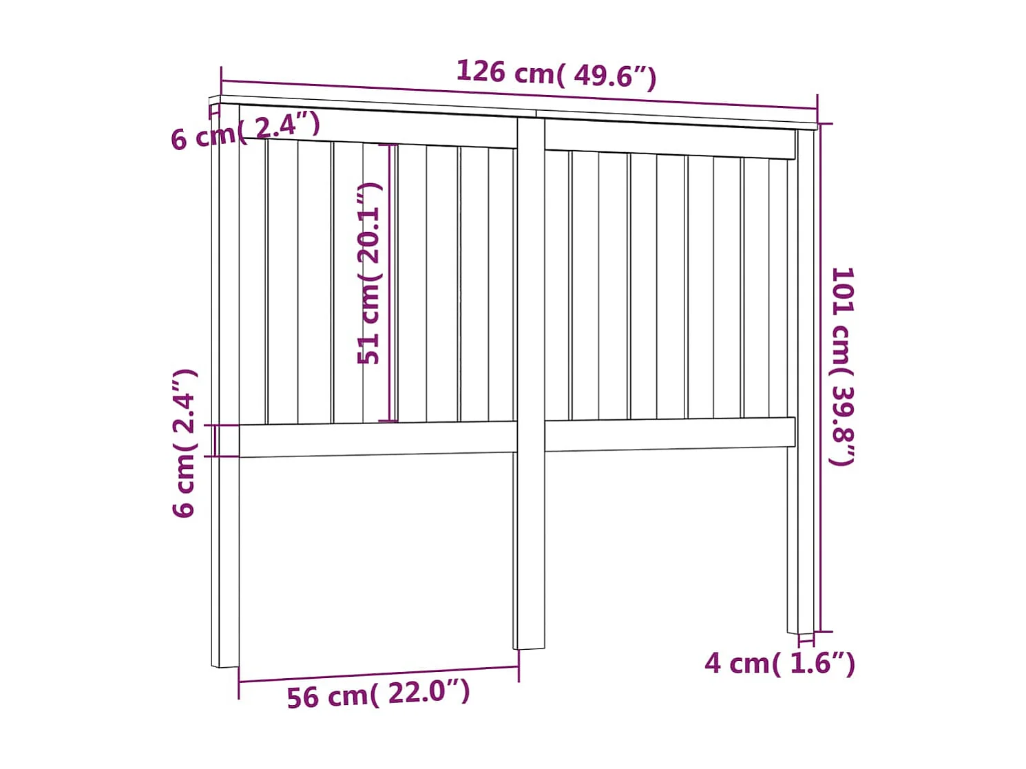 Tête de lit Noir 126x6x101 cm Bois massif de pin