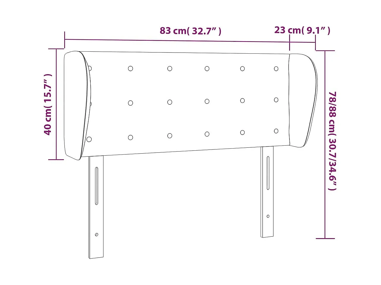 Hoofdbord met vleugels Zwart 83x23x78/88 cm Stof