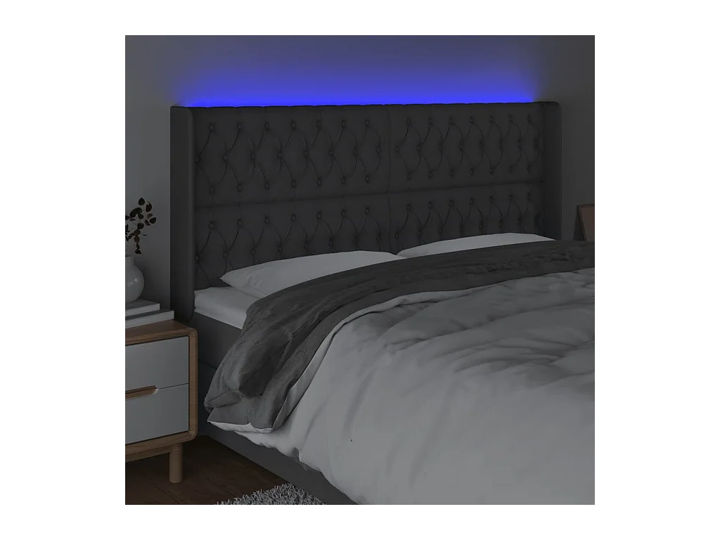 LED-Kopfteil Dunkelgrau 203x16x118/128 cm Stoff