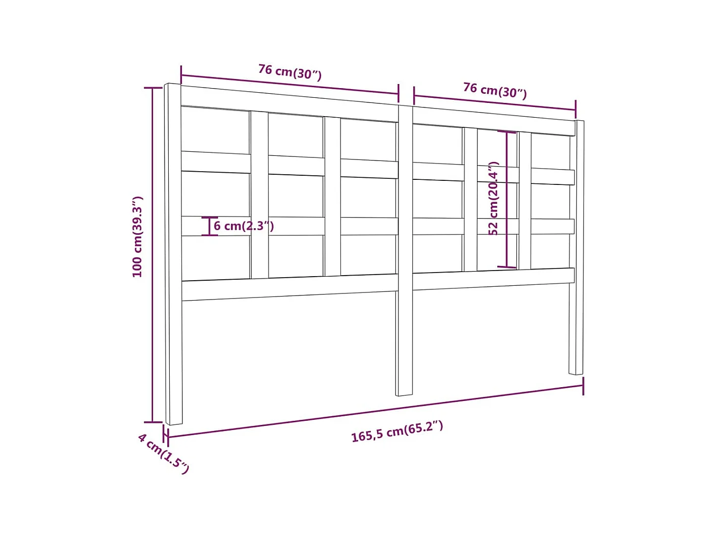 Hoofdbord 165,5x4x100 cm Massief grenenhout