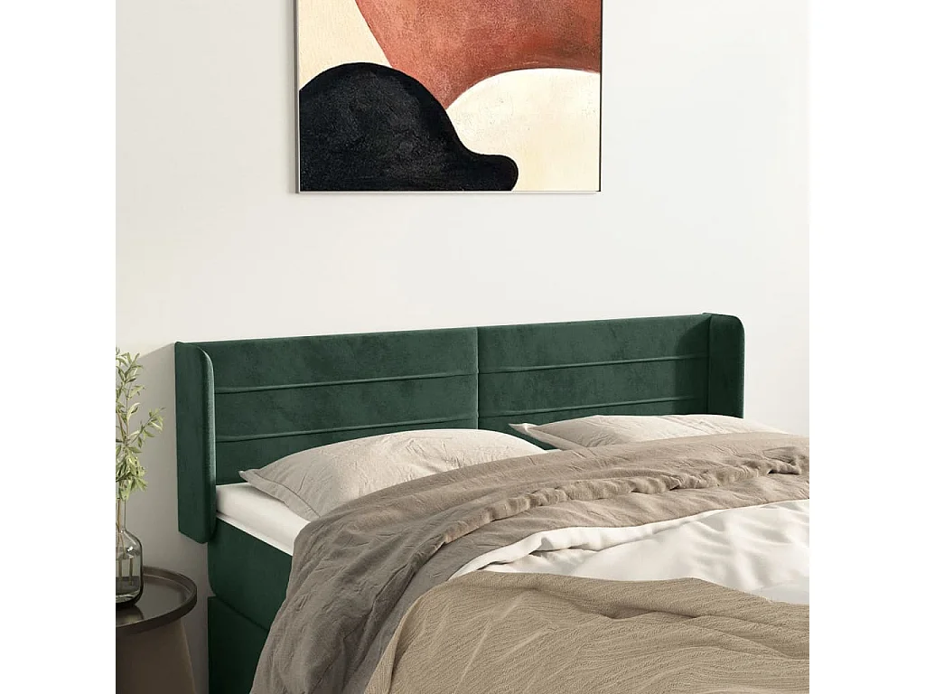 Tête de lit avec oreilles Vert foncé 147x16x78/88 cm Velours