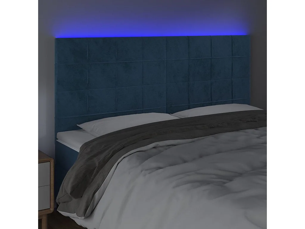 Testiera LED Blu Scuro 160x5x118/128 cm Velluto