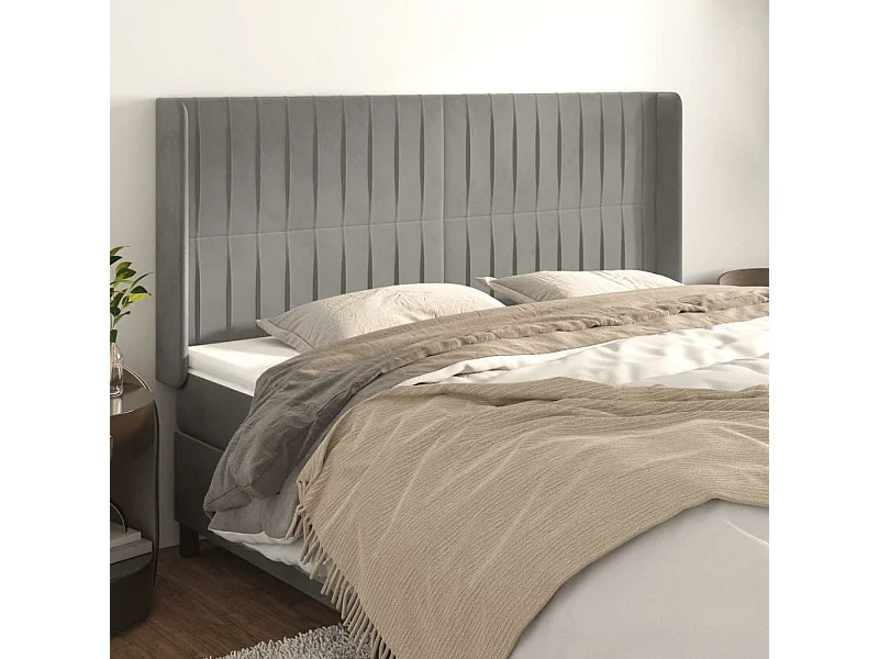 Kopfteil mit Flügeln Hellgrau 163x16x118/128 cm Samt