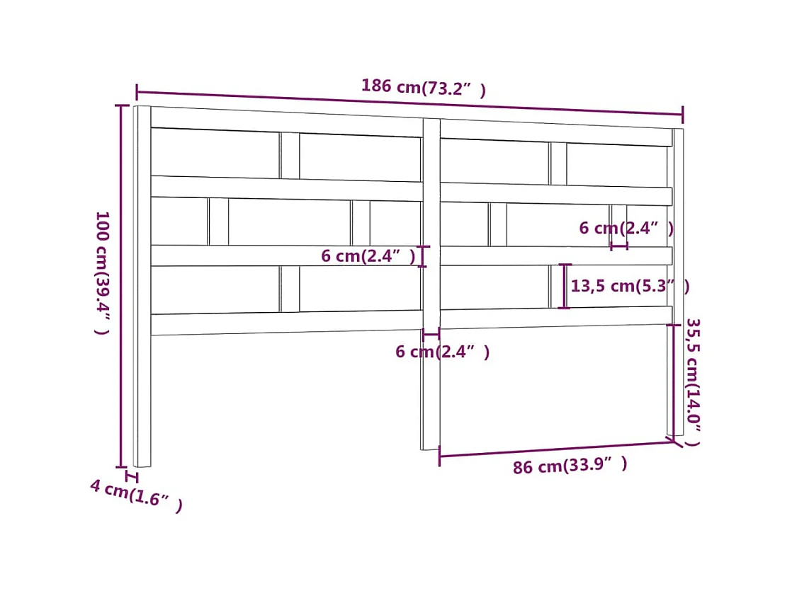 Graues Kopfteil 186x4x100 cm Massivholz Kiefer