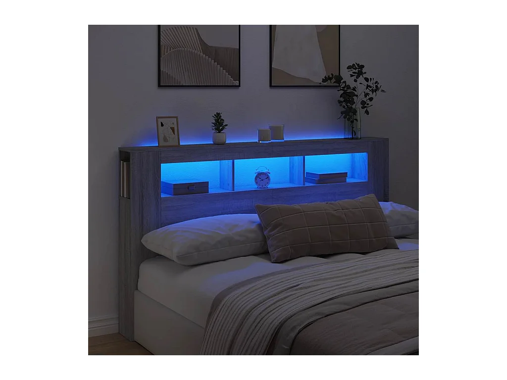 Sonoma grijs LED hoofdbord 180x18,5x103,5 cm bewerkt hout