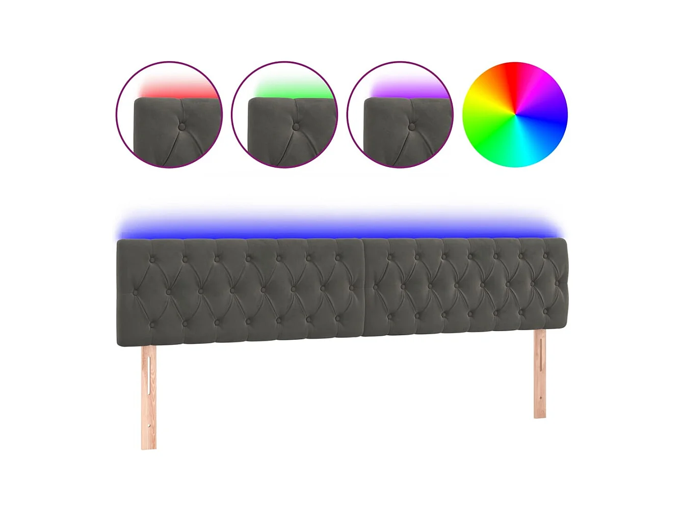 Tête de lit à LED Gris foncé 200x7x78/88 cm Velours