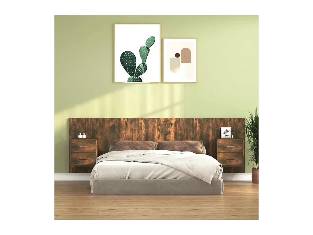 Tête de lit avec armoires Chêne fumé Bois d'ingénierie