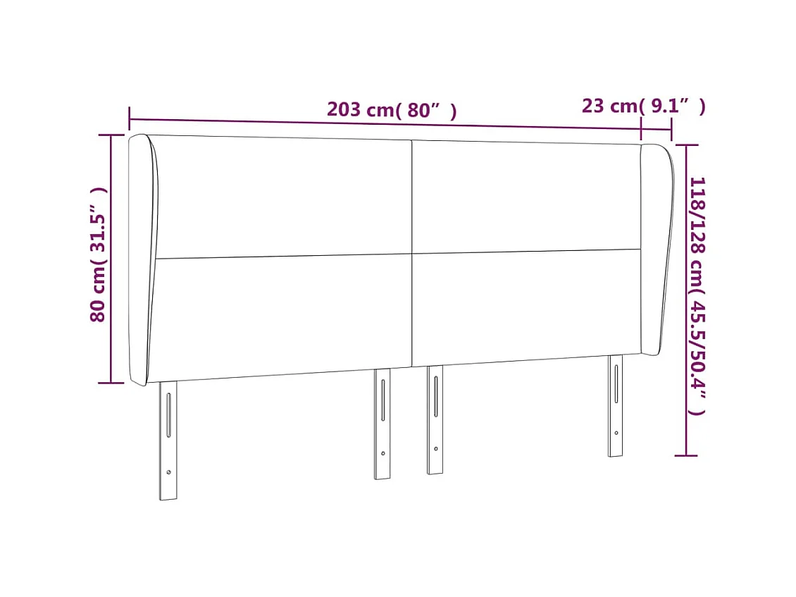 Hoofdbord met vleugels Crème 203x23x118/128 cm Stof