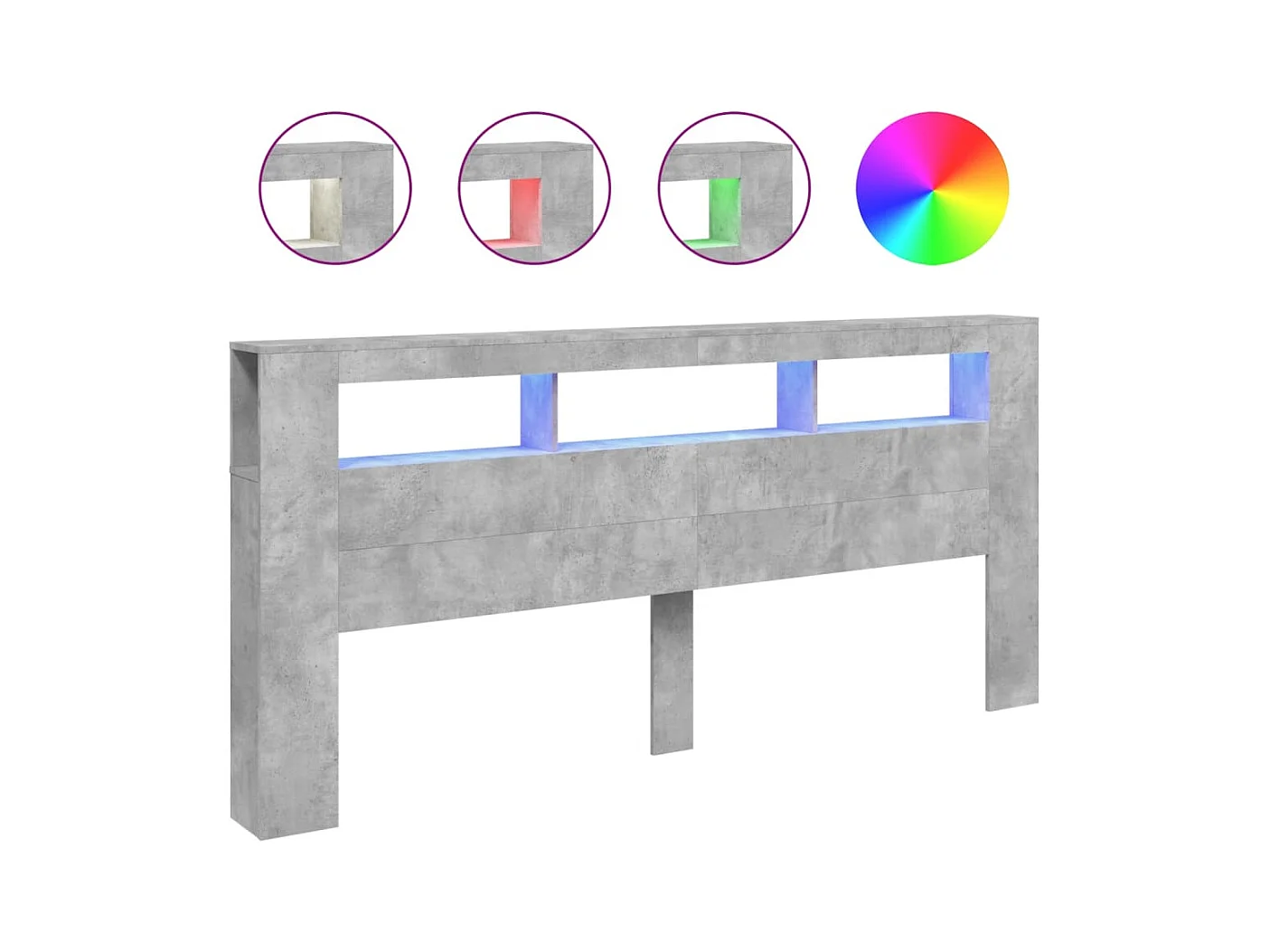 Betongrijs LED hoofdbord 220x18,5x103,5cm bewerkt hout