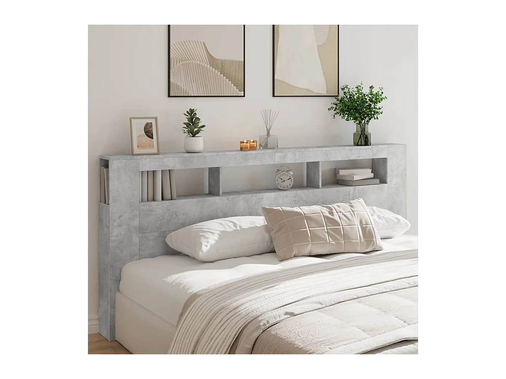 Betongrijs LED hoofdbord 220x18,5x103,5cm bewerkt hout
