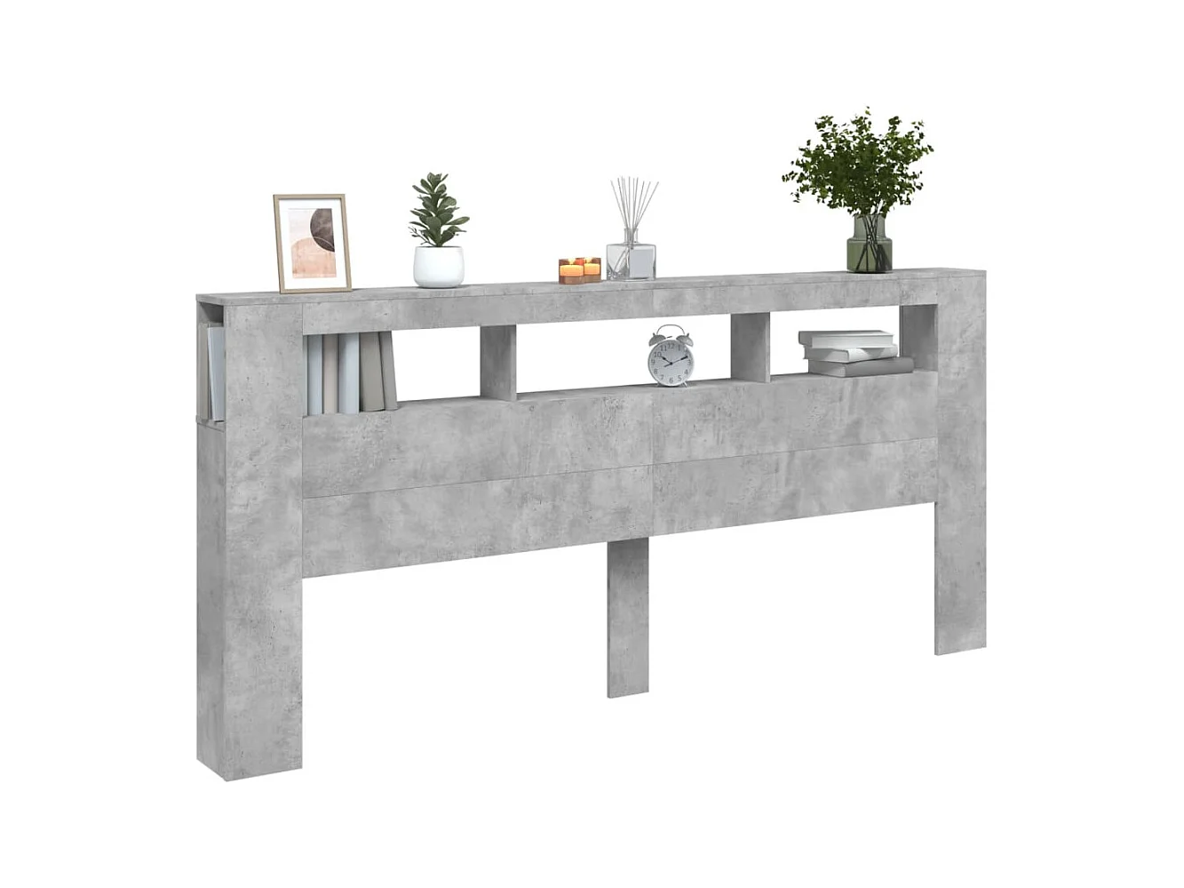 Betongrijs LED hoofdbord 220x18,5x103,5cm bewerkt hout