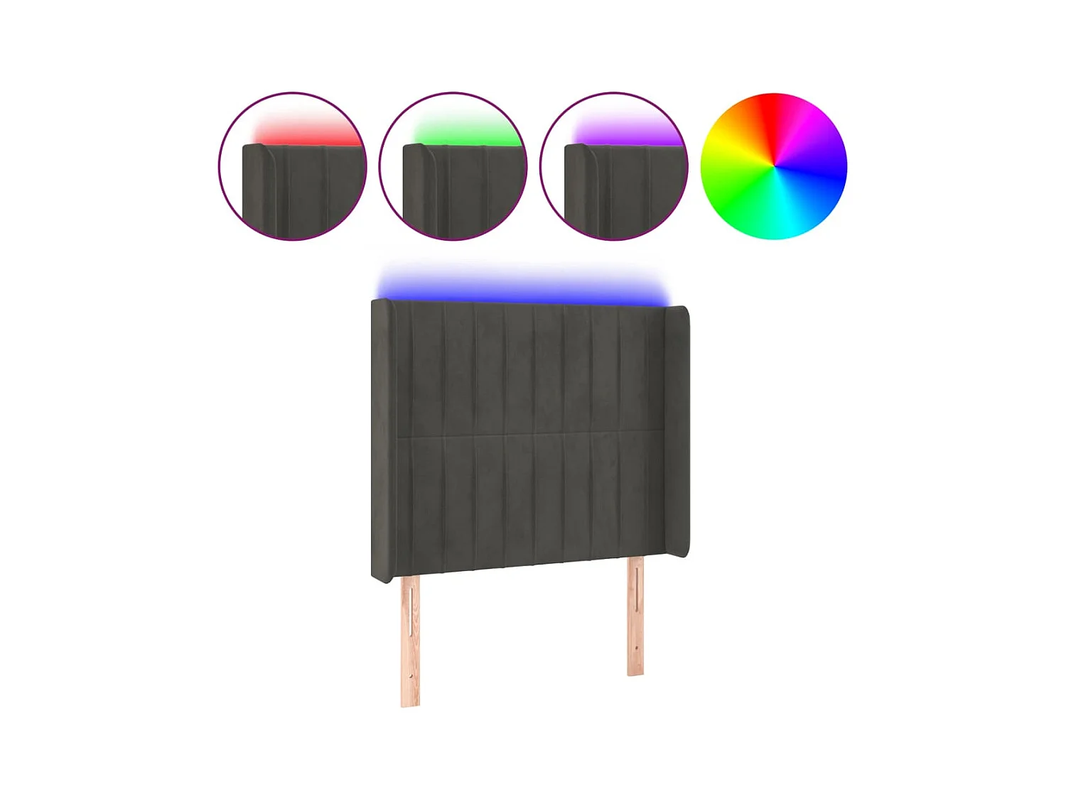 LED Hoofdbord Donkergrijs 83x16x118/128 cm Fluweel